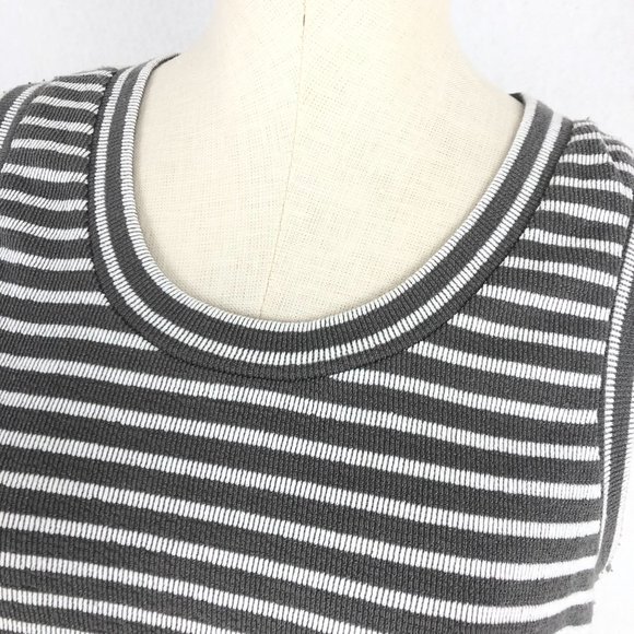 Doe & Rae Grey White Striped Tank Top Women's Size Small  Sleeveless Ribbed Knit - Picture 5 of 8